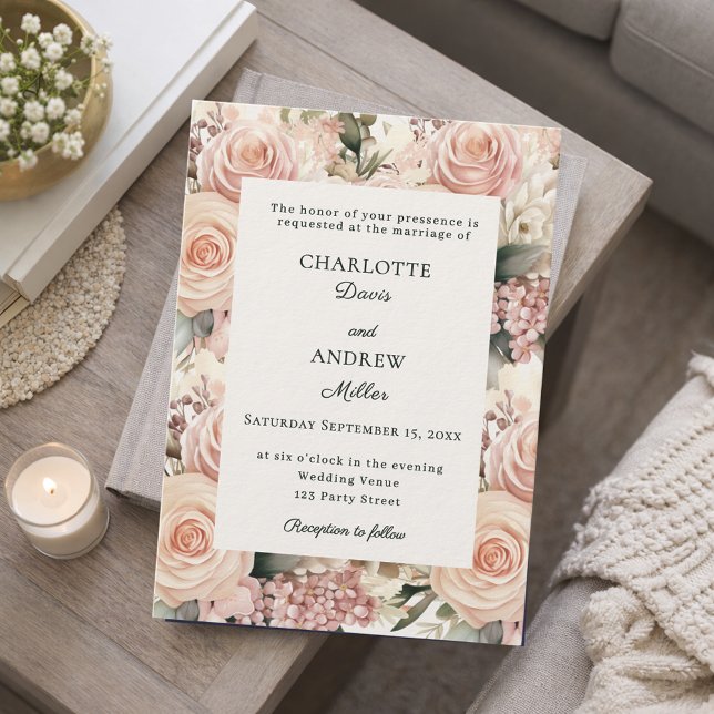 Dusty rose mauve ivory florals luxury wedding invitation (Creator Uploaded)