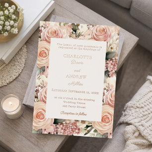 Dusty rose mauve ivory florals luxury wedding rose foil invitation