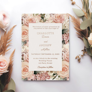 Dusty rose mauve ivory florals luxury wedding rose foil invitation