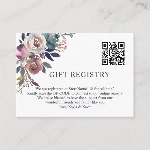 Dusty Rose Mauve Navy Blue QR code GIFT Registry Enclosure Card