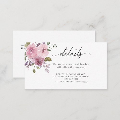 Dusty Rose Mauve Pink Blush Floral Wedding Details Enclosure Card