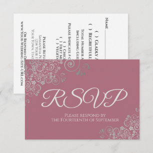 Dusty Rose Mauve Pink Elegant Silver Lace Wedding RSVP Card