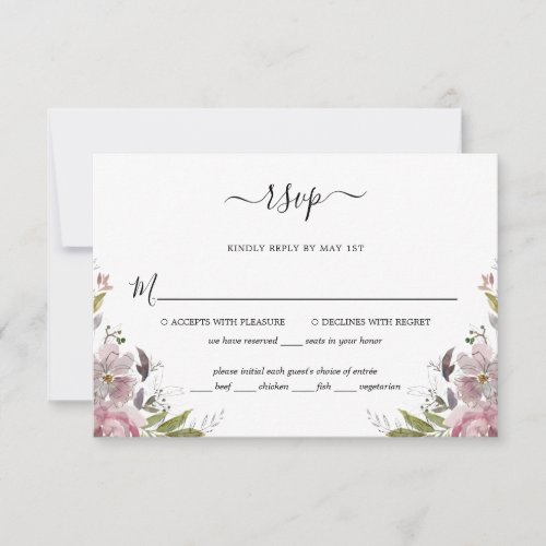 Dusty Rose Mauve Pink Floral Wedding RSVP Card
