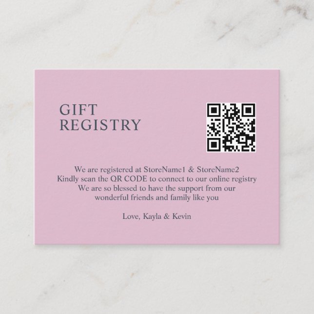 Dusty Rose Mauve QR code GIFT Registry Enclosure Card (Front)