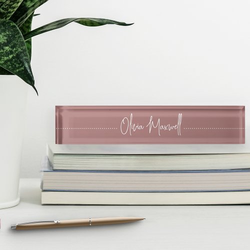 Dusty Rose Mauve Sketched Cursive Script Desk Name Plate