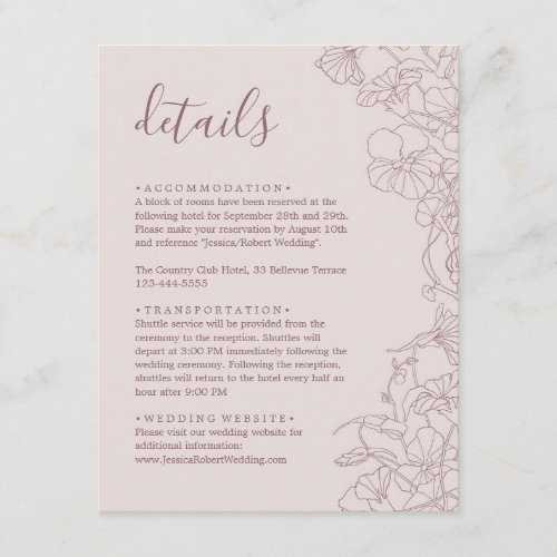 Dusty Rose Mauve Wedding Details Enclosure Card