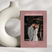 Dusty Rose Merry Married Newlywed Holiday Photo