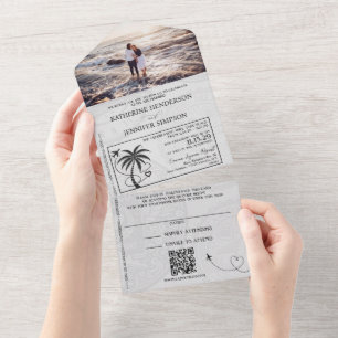 Dusty Rose Mexico Passport Wedding All In One Invitation