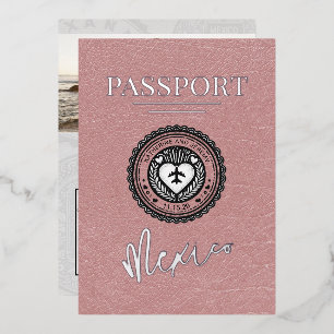 Dusty Rose Mexico Passport Wedding Foil Invitation
