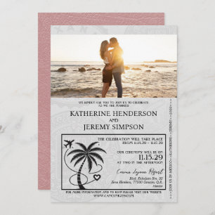 Dusty Rose Mexico Passport Wedding Invitation