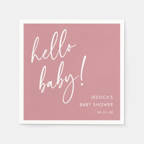 Dusty Rose Minimal Boho Hello Baby Shower Napkins