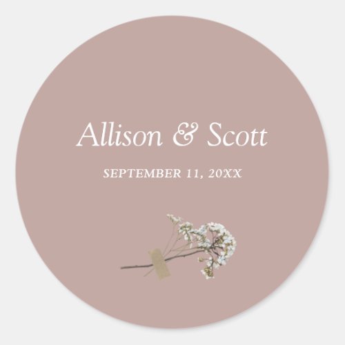 Dusty Rose Minimal Elegant Floral Class  Classic Round Sticker