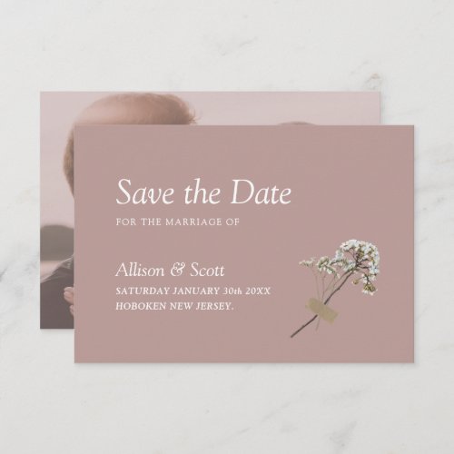 Dusty Rose Minimal Elegant Hand Press Floral Flat Save The Date