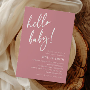 Dusty Rose Minimal Hello Baby Baby Shower Invitation