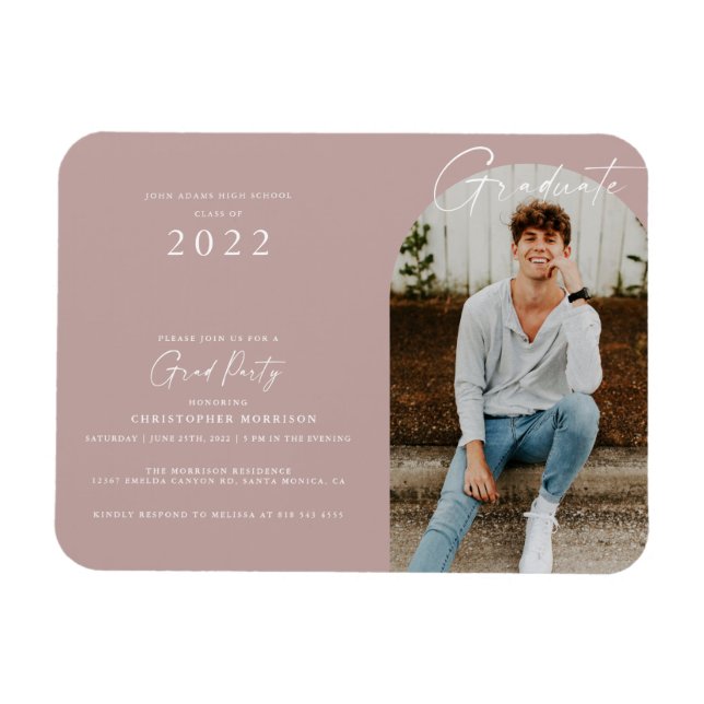Dusty Rose Minimal Photo Graduation Invitation Magnet (Horizontal)