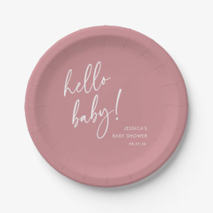 Dusty Rose Minimalist Baby Shower Paper Plates