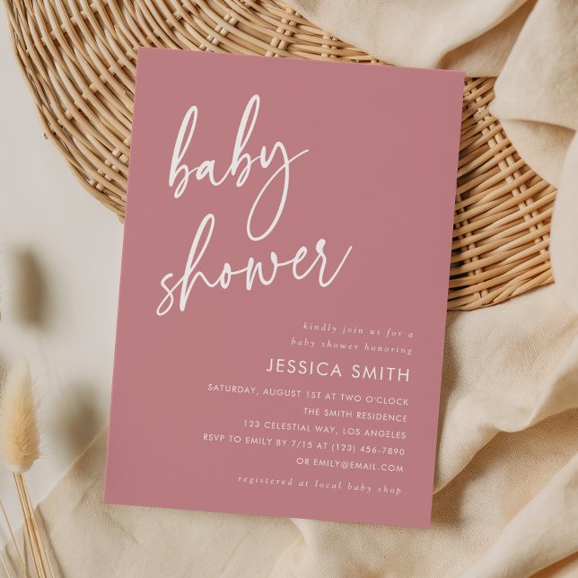 Dusty Rose Minimalist Boho Baby Shower Invitation (Creator Uploaded)