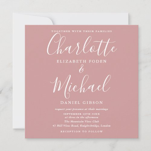 Dusty Rose Minimalist Elegant Script Wedding Invitation