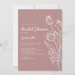 Dusty Rose Minimalist Floral Bridal Shower Invitation