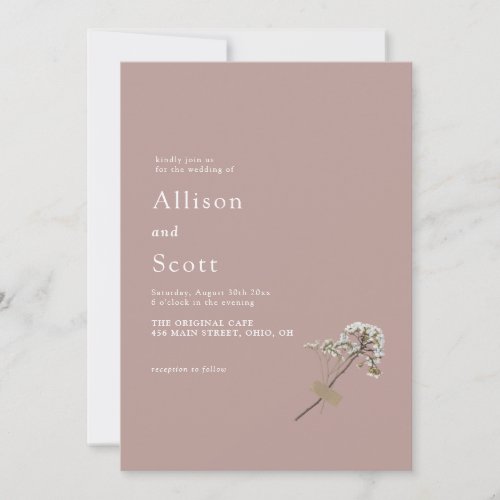 Dusty Rose Minimalist Hand Press Floral Wedding Invitation