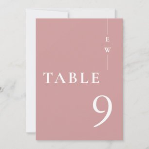 Dusty Rose Minimalist Modern Monogram Table Number