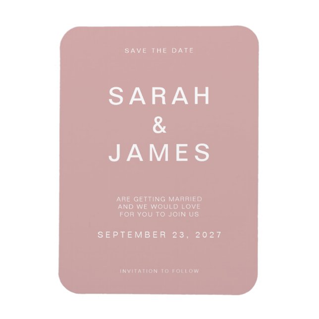 Dusty Rose Minimalist Modern Wedding Save the Date Magnet (Vertical)
