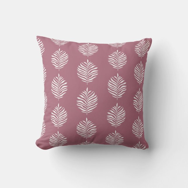Dusty Rose Minimalist Palm Leaf Pattern Throw Pillow (Front)