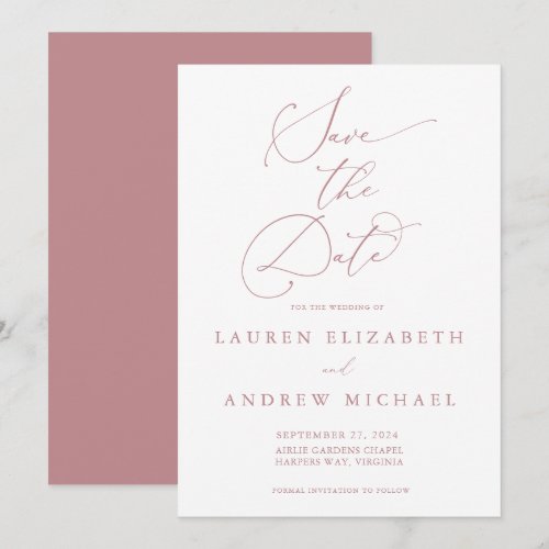 Dusty Rose Minimalist Save the Date Invitation