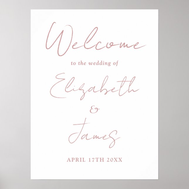 Dusty Rose Minimalist Script Wedding Welcome Sign (Front)