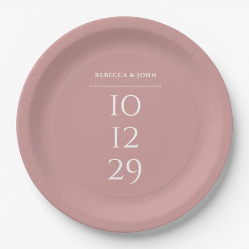 Dusty Rose Minimalist Special Date Wedding Paper Plates