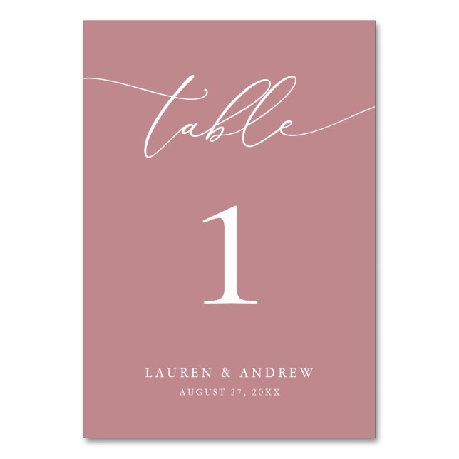 Dusty Rose Minimalist Wedding | Event Custom Table Number (Front)