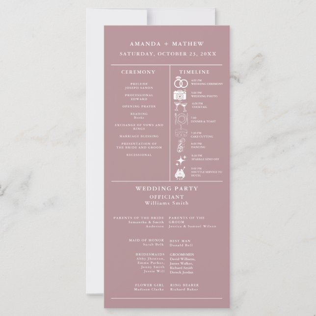 Dusty rose Minimalist Wedding Infographic Program (Front)