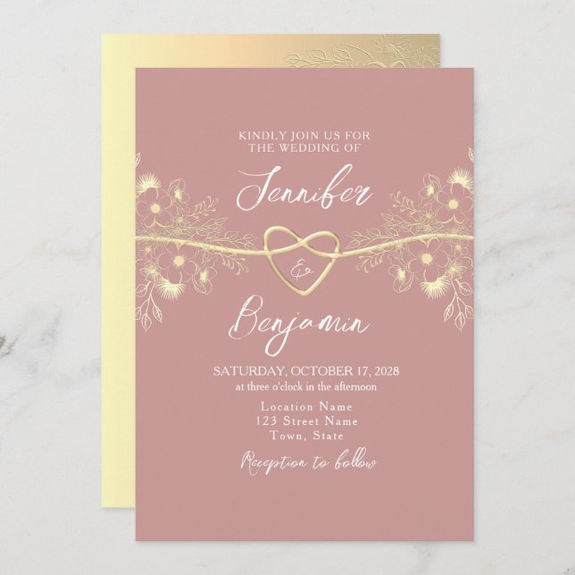 Dusty Rose Minimalist Wedding Invitation (Front/Back)