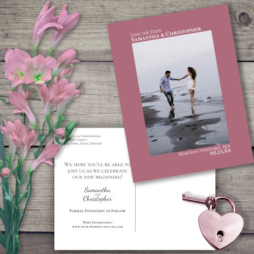 Dusty Rose Minimalist Wedding Photo Save The Date Announcement Postcard
