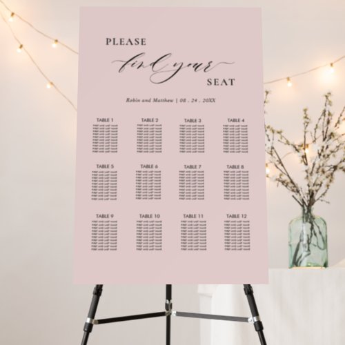 Dusty Rose Minimalist Wedding Seating Chart Foam Board