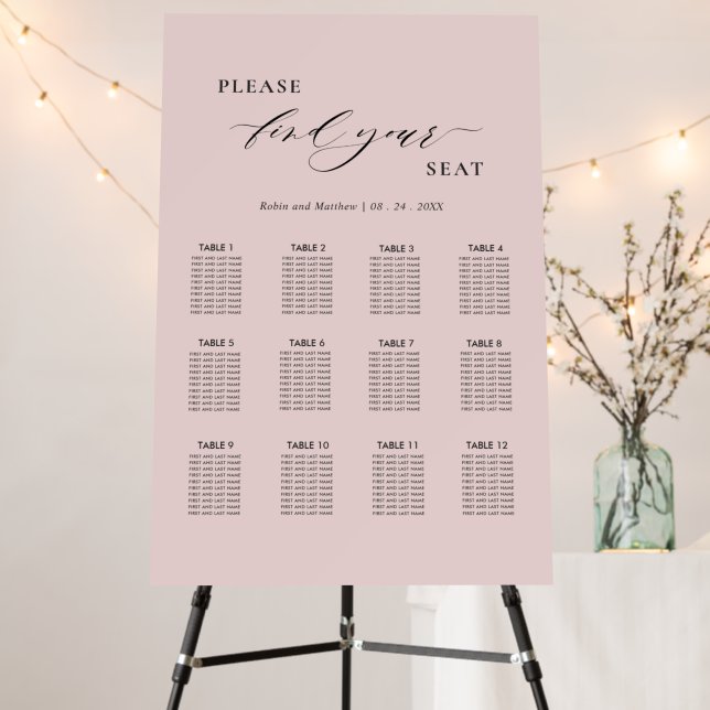 Dusty Rose Minimalist Wedding Seating Chart Foam Board (In Situ (Stand))