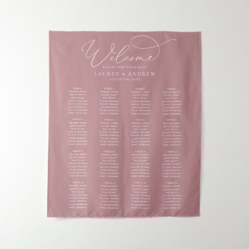 Dusty Rose Minimalist Wedding Seating Chart Tapestry