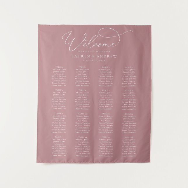 Dusty Rose Minimalist Wedding Seating Chart Tapestry (Front)