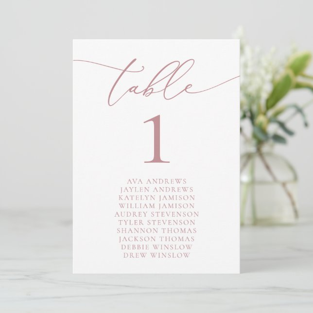 Dusty Rose Minimalist Wedding Seating Table Number (Standing Front)