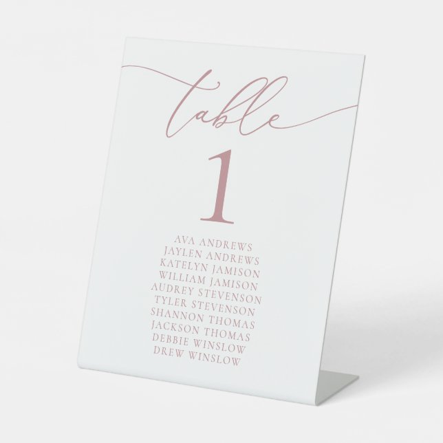 Dusty Rose Minimalist Wedding Table Number Pedestal Sign (Front)