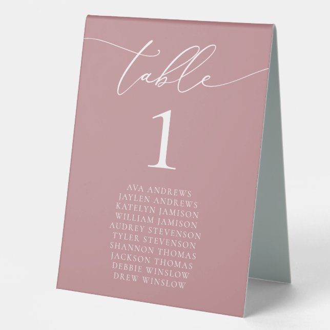Dusty Rose Minimalist Wedding Table Number  Tent (Front)