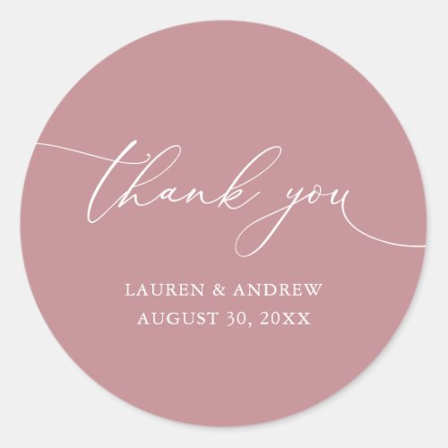 Dusty Rose Minimalist Wedding Thank You Classic Round Sticker