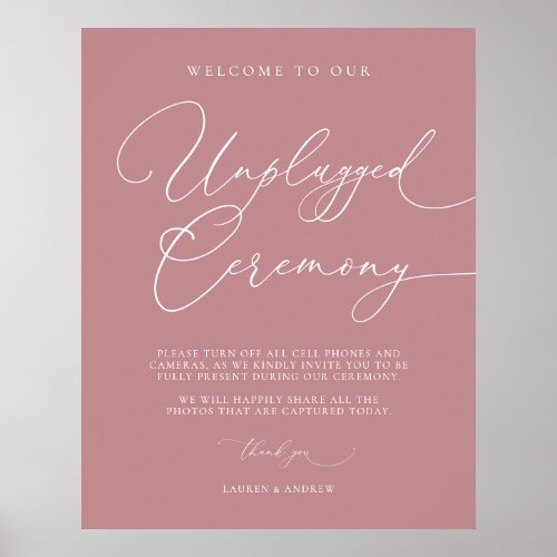 Dusty Rose Minimalist Wedding Unplugged Ceremony Poster