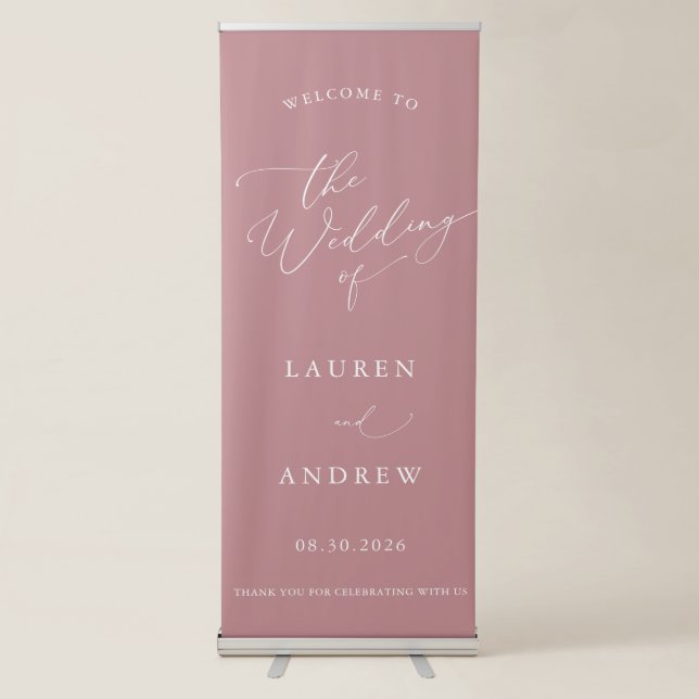 Dusty Rose Minimalist Welcome to Our Wedding Retra Retractable Banner (Front)