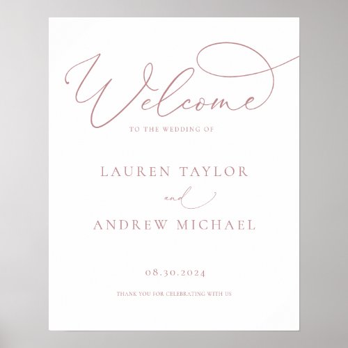 Dusty Rose Minimalist Welcome to Our Wedding Sign