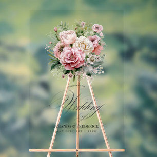 Dusty Rose, Mint Green, and Blush Floral Wedding Acrylic Sign