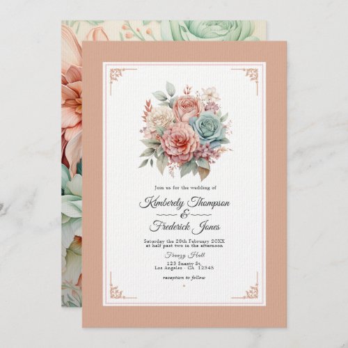 Dusty Rose Mint Green and Blush Floral Wedding Invitation