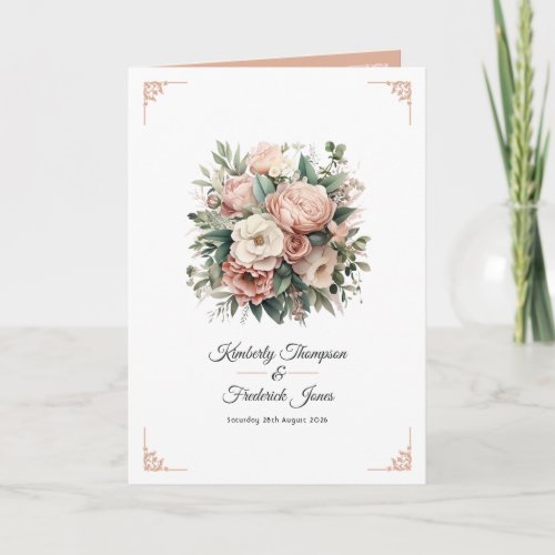 Dusty Rose Mint Green and Blush Floral Wedding Program