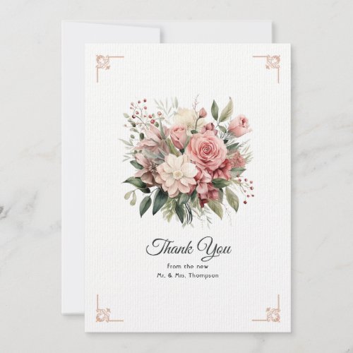 Dusty Rose Mint Green and Blush Floral Wedding Thank You Card