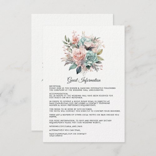 Dusty Rose Mint Green and Blush Guest Details Enclosure Card